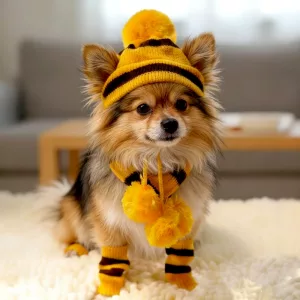 dog winter hat with ear holes, dog knitted scarf