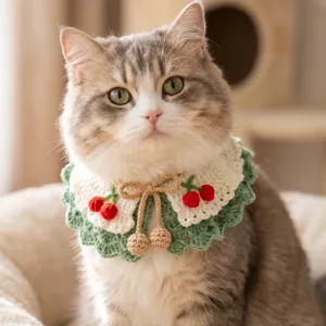 Cute Knitted Cat Collar Colourful Crocheted Bib
