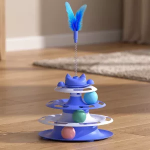 Interactive Cat Ball Tower with Feather Teaser