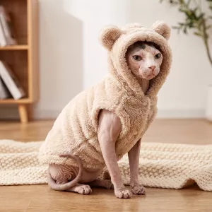 Soft Warm Fleece Cat Coat Button-Up Plush Hoodie